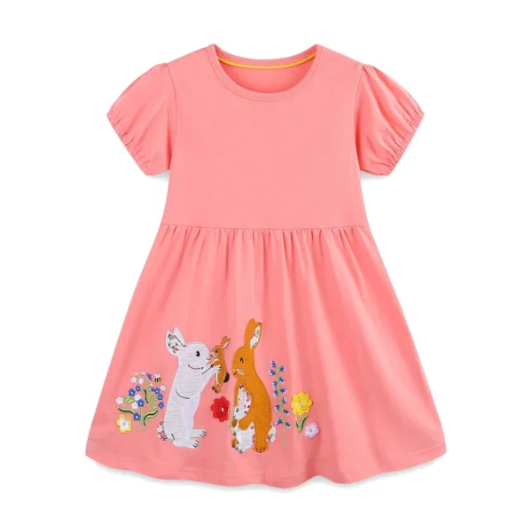 Pink Short-Sleeve Bunny Appliqué Dress – Girls Summer Outfit 2-7T 🐰🌸💖