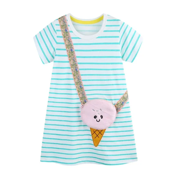 Striped Ice Cream Crossbody Dress – Girls' Summer Outfit 2-7T 🍦💙