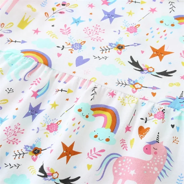 White Unicorn & Rainbow Print Short Sleeve Dress – Sizes 2T-7T 🌈🦄 - Image 5