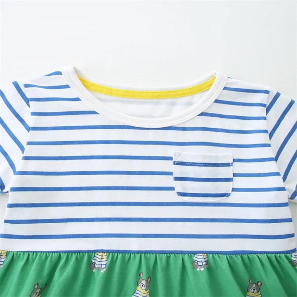 Striped French Bulldog Print Summer Dress – Cotton Party Outfit for Girls 2-7T 🐶💚 - Image 3