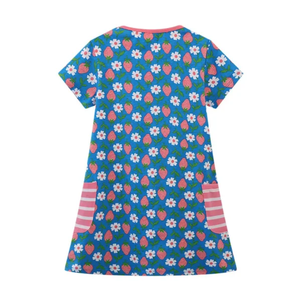 Strawberry Floral Pocket Dress – Girls Summer Cotton Outfit 2-7T 🍓💙 - Image 2