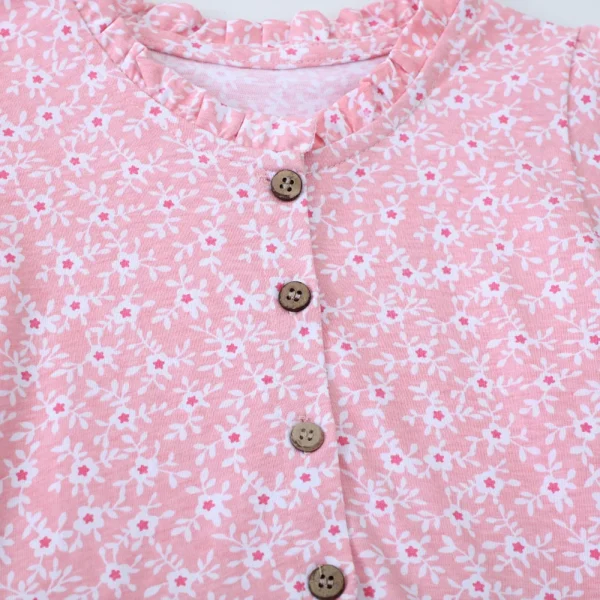 Pink Floral Button Dress – Short Sleeve Cotton Summer Outfit for Girls 2-7 Years - Image 3