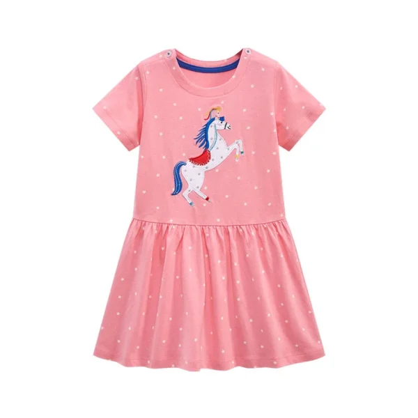 Pink Girls Unicorn Dress – Short Sleeve Polka Dot Party Outfit 2-7T 🦄💖