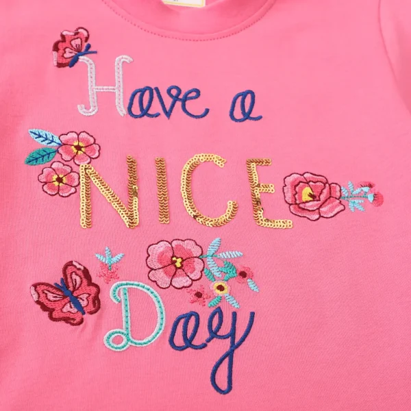 Pink Floral - Have a Nice Day - Dress – Short Sleeve, Tulle Hem Birthday Party 🌸🦋 - Image 3