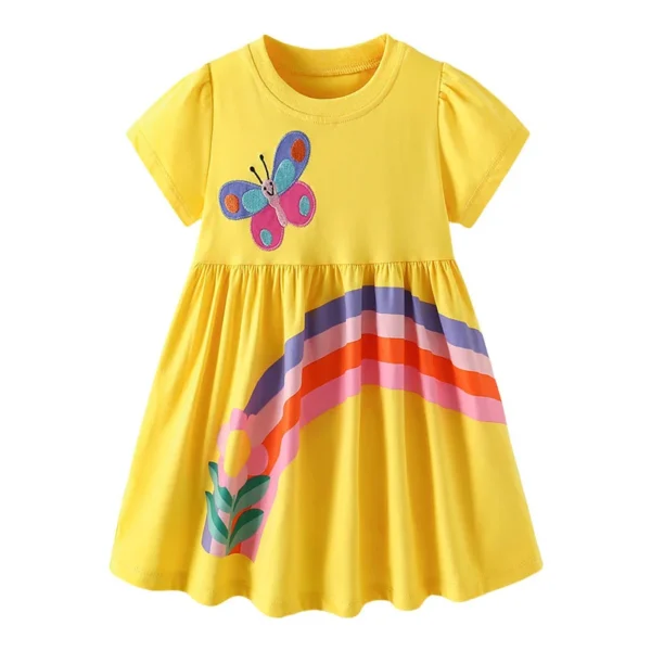 Butterfly & Rainbow Yellow Summer Dress – Girls' Party Outfit 3-8T 🦋🌈