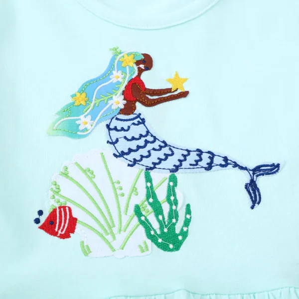 Aqua Mermaid Embroidery Dress – Girls' Summer Outfit 2-7T 🧜‍♀️✨ - Image 3