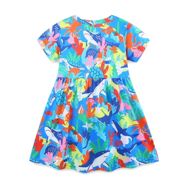 Blue Ocean Adventure Short Sleeve Dress – Marine Life Print for Girls 3-8T 🌊🐠🐙