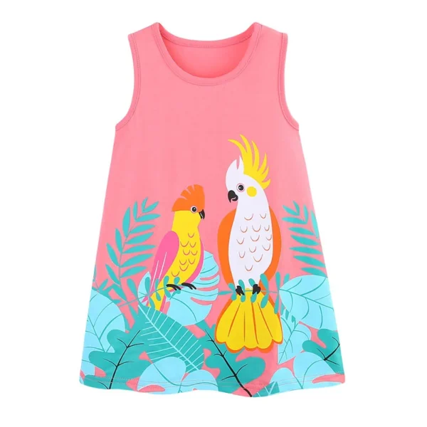 Parrot Print Summer Dress – Sleeveless Cotton Outfit for Girls 2-7T 🦜✨