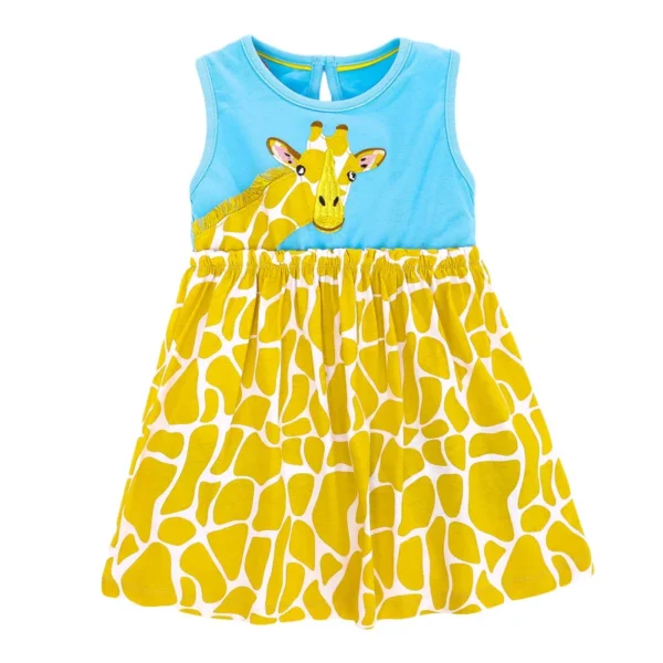 Blue & Yellow Giraffe Dress – Girls Summer Sleeveless Outfit 2-8T - Image 2