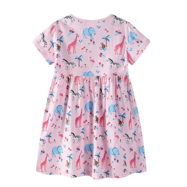 Pink Safari Animal Print Summer Dress – Cotton Outfit for Girls 2-7T 🦒🐘🌸 - Image 2