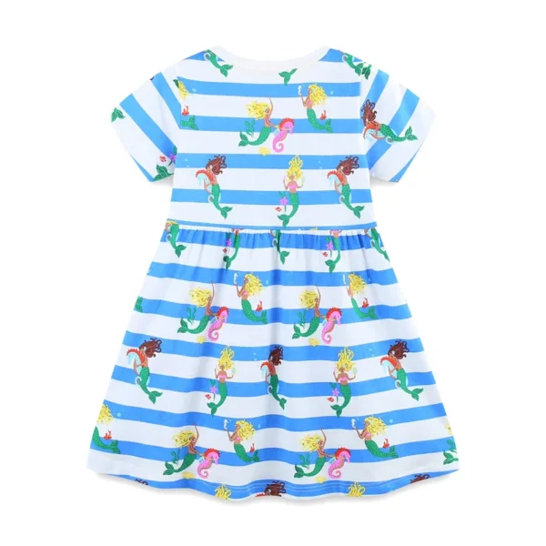 Blue Striped Mermaid Dress – Summer Short Sleeve Outfit for Girls 2-7T 🧜‍♀️💙 - Image 2