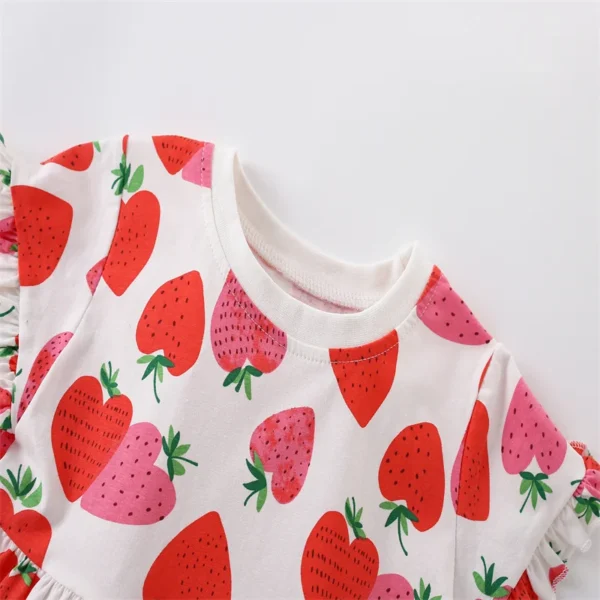 Strawberry Print Summer Dress – Cotton Party Outfit for Girls 3-8T ✨🍓 - Image 3