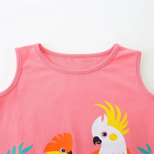 Parrot Print Summer Dress – Sleeveless Cotton Outfit for Girls 2-7T 🦜✨ - Image 3