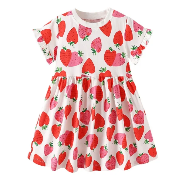 Strawberry Print Summer Dress – Cotton Party Outfit for Girls 3-8T ✨🍓