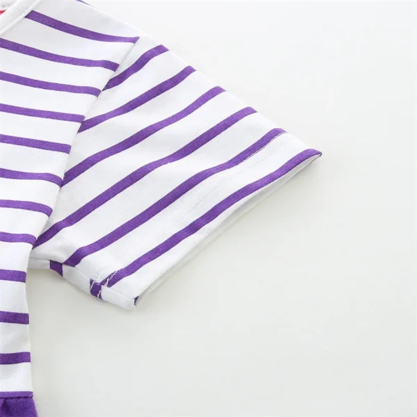 Purple Safari Animal Dress – Short Sleeve Striped Cotton Outfit for Girls 2-7 Years - Image 4