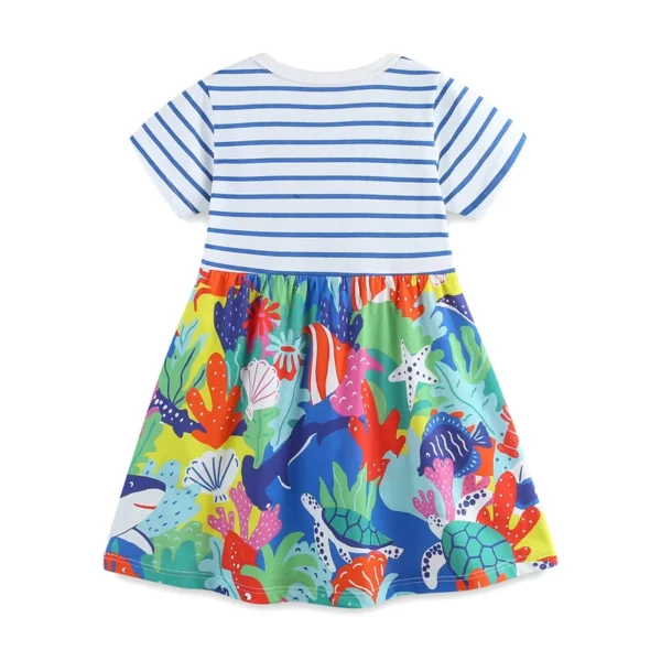 Ocean-Themed Striped Summer Dress – Cotton Party Outfit for Girls 2-7T 🌊🐠✨ - Image 2