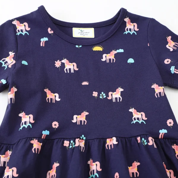 Unicorn Print Cotton Summer Dress for Girls - 2-7T  with Short Sleeves for Birthdays 👗👧🌸 - Image 4