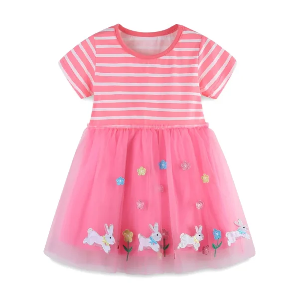 Blue Striped Butterfly Mesh Dress – Short Sleeve Tulle Party Outfit for Girls 2-7 Years 💙🦋👗 - Image 3