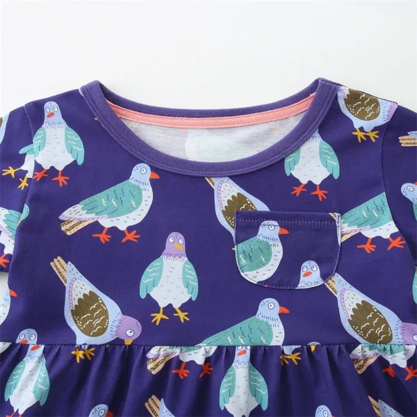 Purple Pigeon Print Dress – Fun & Playful Cotton Outfit for Girls 2-7T 🕊️💜 - Image 3