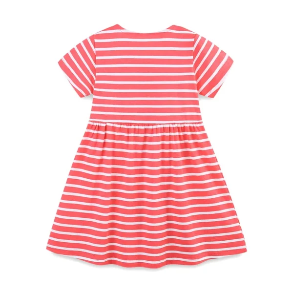 Red Striped Puffin Dress – Short Sleeve Button-Up Cotton Outfit for Girls 2-7 Years - Image 2