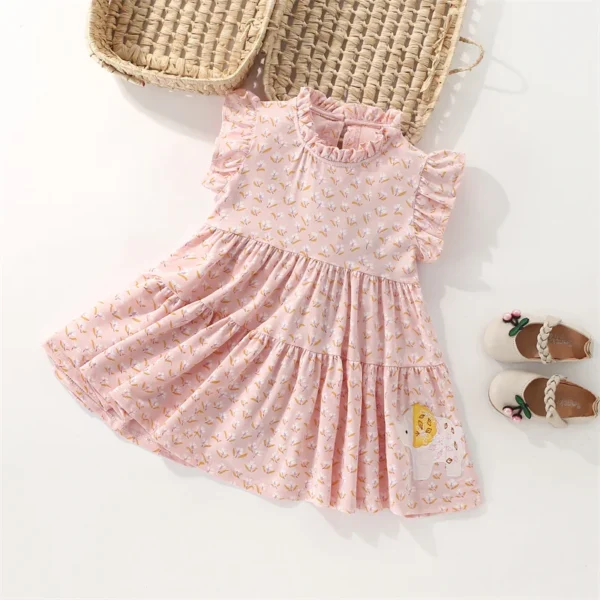 Pink Ruffle Tiered Dress with Embroidered Elephant – 100% Cotton Summer Outfit for Girls 3-8T 🐘💖 - Image 2