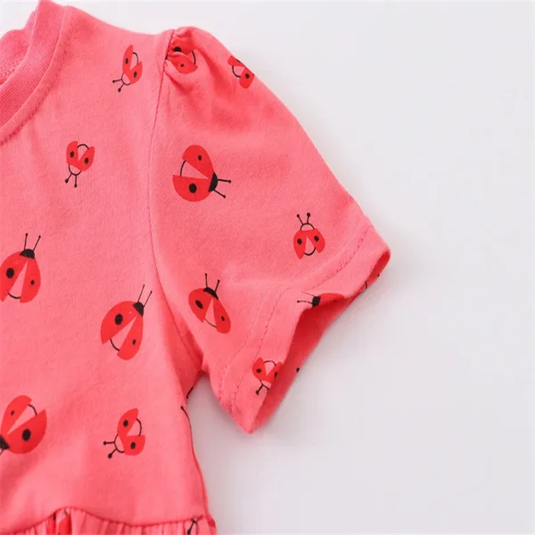 Red Ladybug Print Dress – Short Sleeve Summer Outfit for Girls 2-7 Years - Image 4