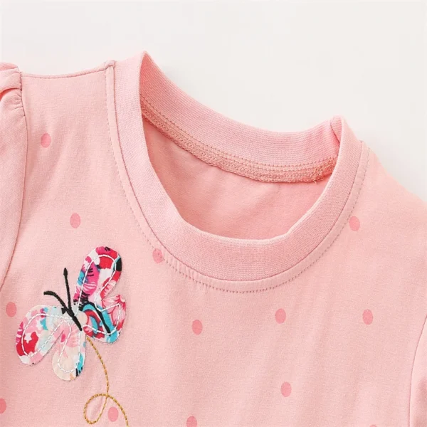 Pink Polka Dot Bunny & Bird Appliqué Dress – Cotton Summer Outfit for Girls 3-8T 🐰🌸✨ - Image 2