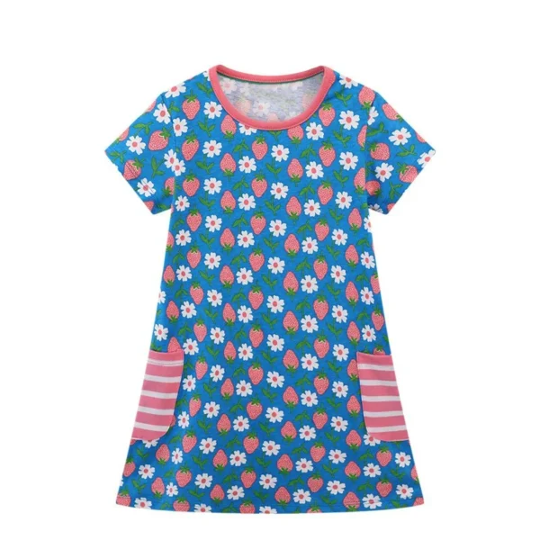 Strawberry Floral Pocket Dress – Girls Summer Cotton Outfit 2-7T 🍓💙