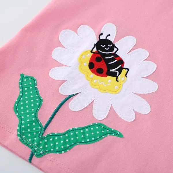 Pink Floral Applique Girls Dress - 2-7T Cotton Summer Dress with Ladybug, Bee, and Flower Design 🌸🐞🐝👗 - Image 3