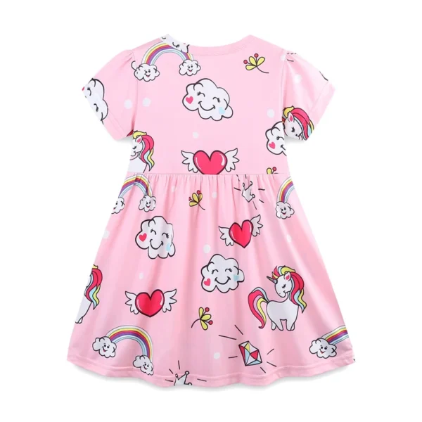 Pink Unicorn & Heart Print Summer Girls Dress – Cute Short Sleeve Party Outfit 🎀✨ 3-8T - Image 2