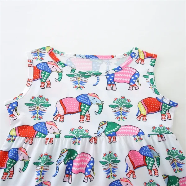 Sleeveless White Elephant Print Girls Dress – Summer Party Outfit for Kids 3-8T 🎀🐘 - Image 2