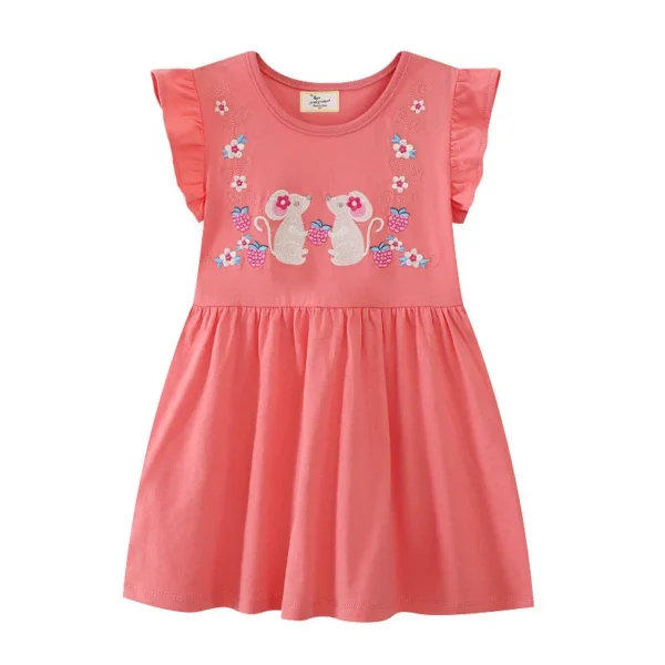 Pink Mouse Embroidered Summer Dress – Adorable Cotton Outfit for Girls 2-7T 🐭💕✨