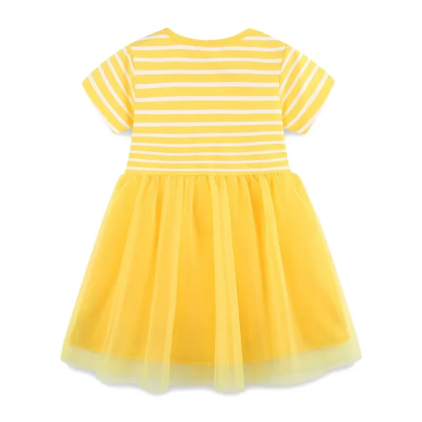 Yellow Bunny Tulle Dress – Striped Short Sleeve Party Outfit for Girls 2-7T 🐰🌼 - Image 2